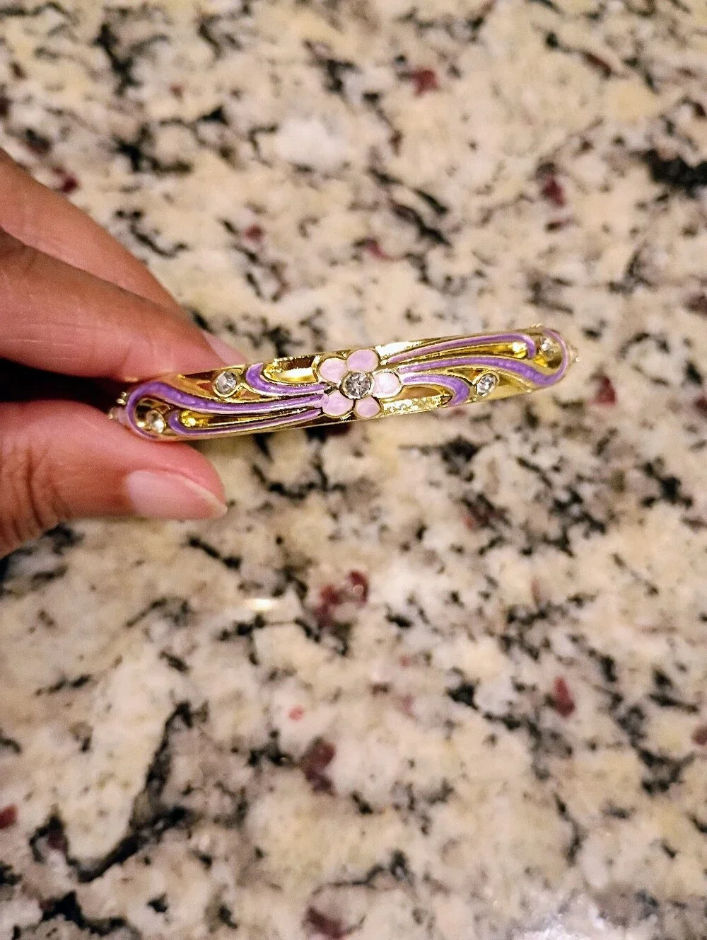 New Gold Tone Purple Floral Enamel Bangle Bracelet
